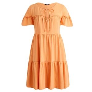NWT J. Crew Women’s Medium Orange Tie-Neck Short Sleeve Summer Tiered Mini Dress